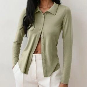 Aritzia Olive Green Button-Up Top – 2XS